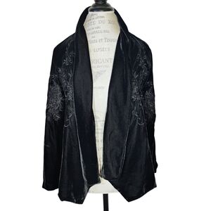Zara Velvet Floral Embroidered Jacket Black Size‎ XS Shawl Open Front Whimsigoth